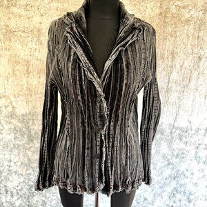 Chicos Platinum Gray Crinkle Stretch Blazer Size 1